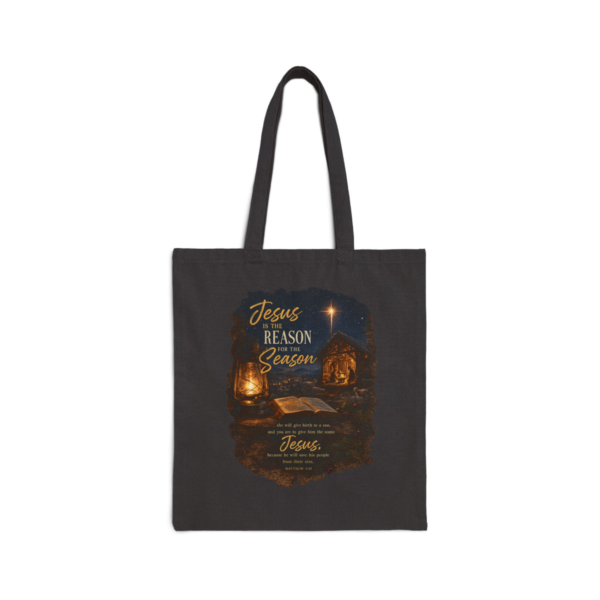 Tote Bag — "Jesus: Reason for the Season" Christmas Nativity Canvas Tote