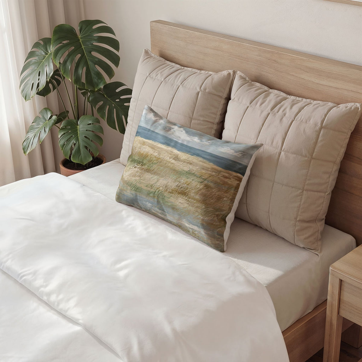 Coastal Meadow Pillow Sham — Soft Beach Landscape Decorative Pillowcase