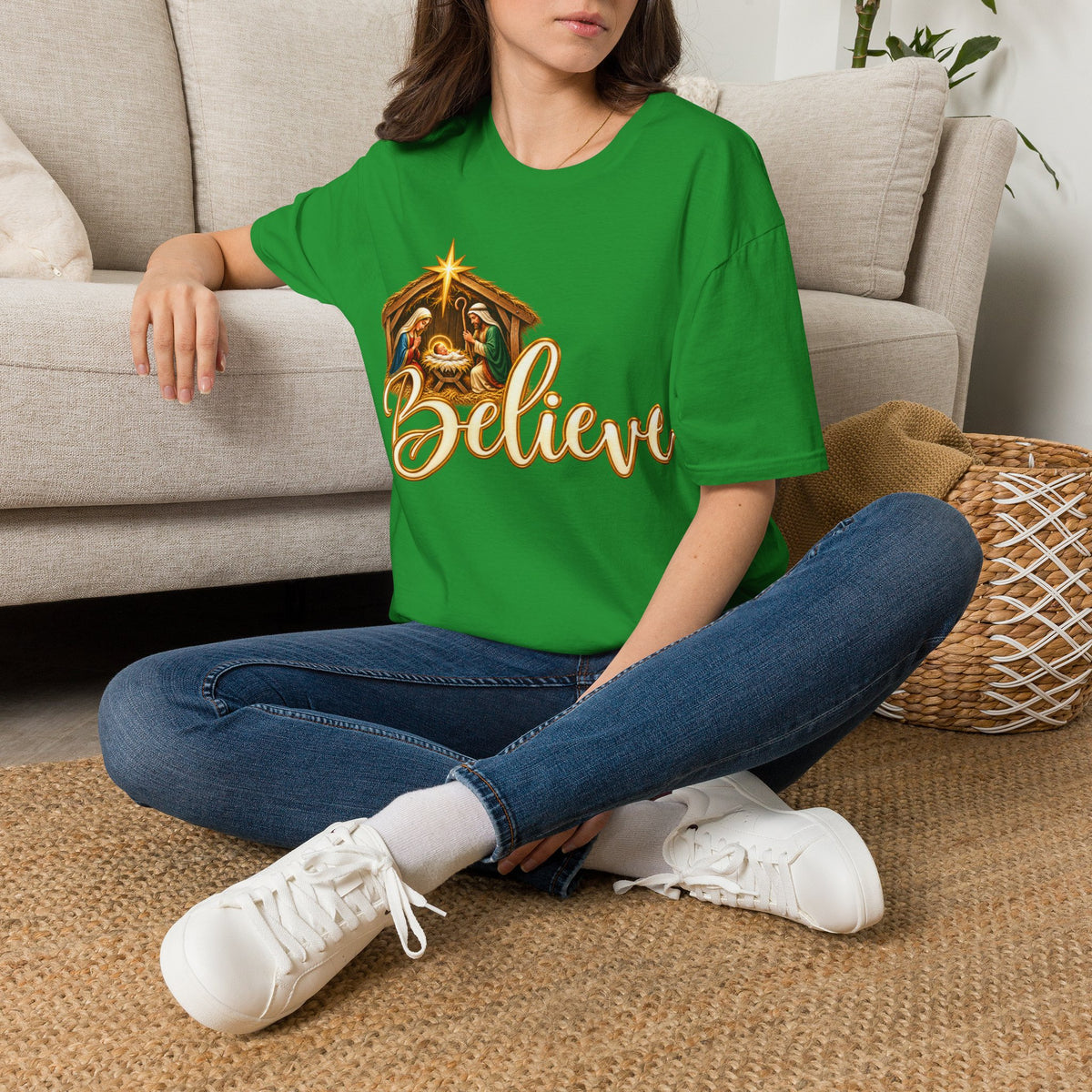 Nativity Manger Believe T-Shirt | Christmas Religious Holiday Tee