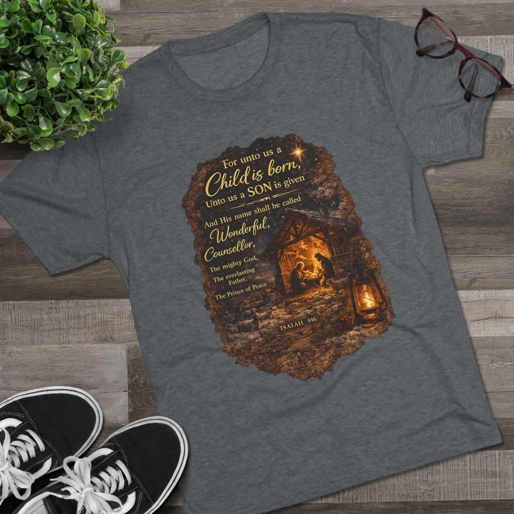 Child Is Born Nativity Scene T-Shirt | Christmas Bible Verse