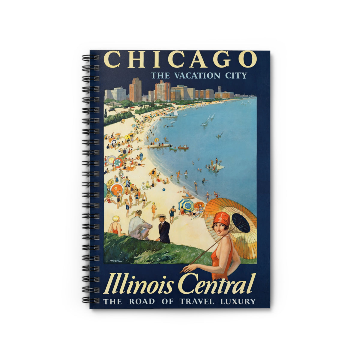 Vintage Chicago Travel Poster Spiral Notebook - Ruled Line