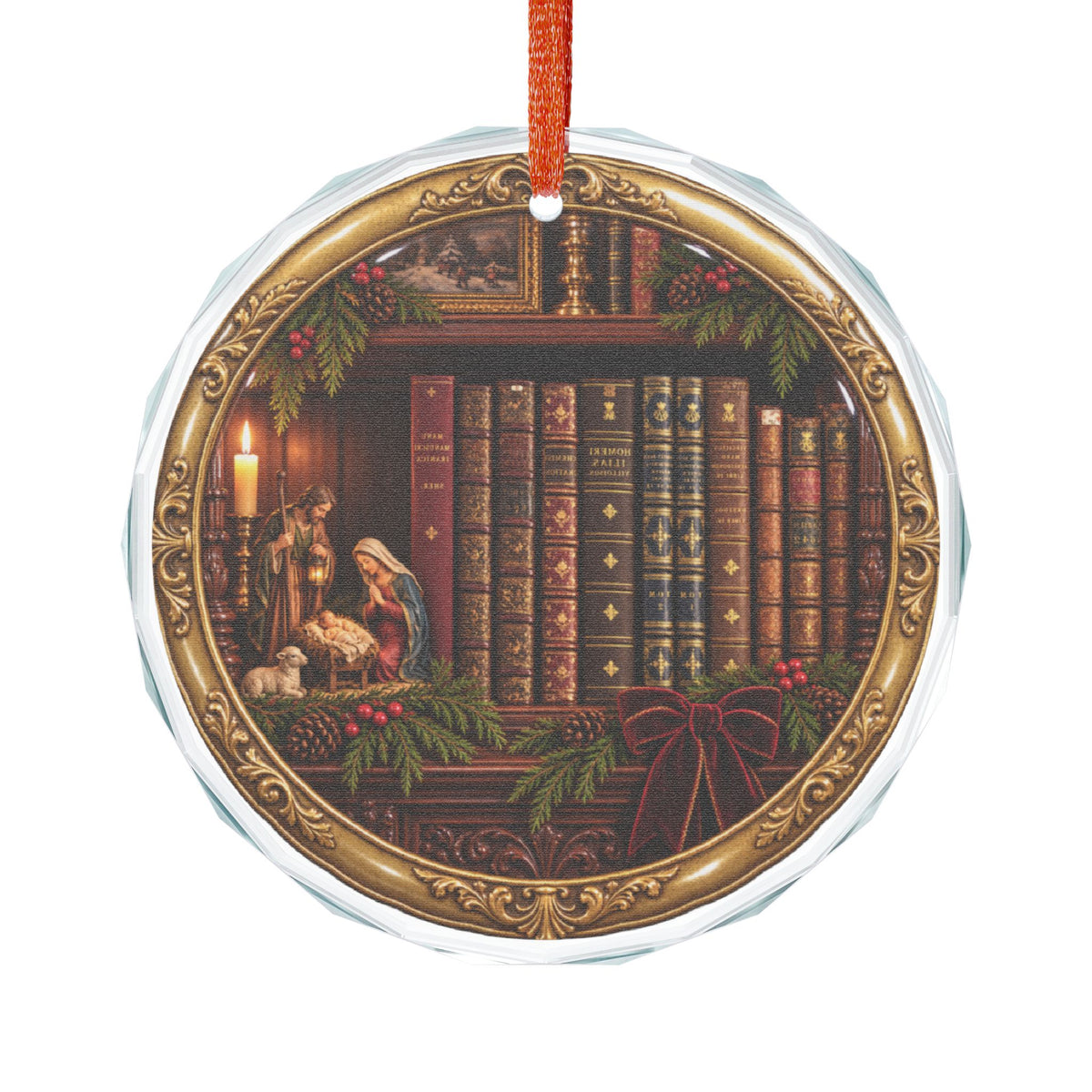 Glass Ornament — Vintage Library Nativity Christmas Decoration