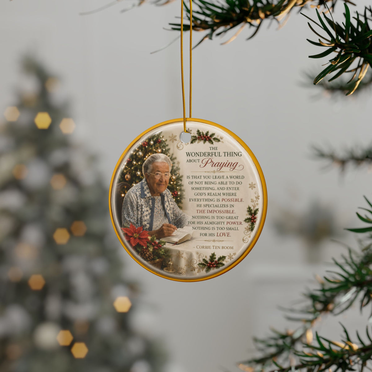 Corrie Ten Boom Praying Christmas Ornaments, 2-Side Print, (1pc, 3pcs, 5pcs, 10pcs)