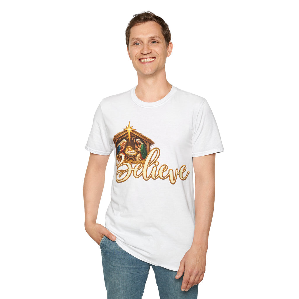 Nativity Manger Believe T-Shirt | Christmas Religious Holiday Tee