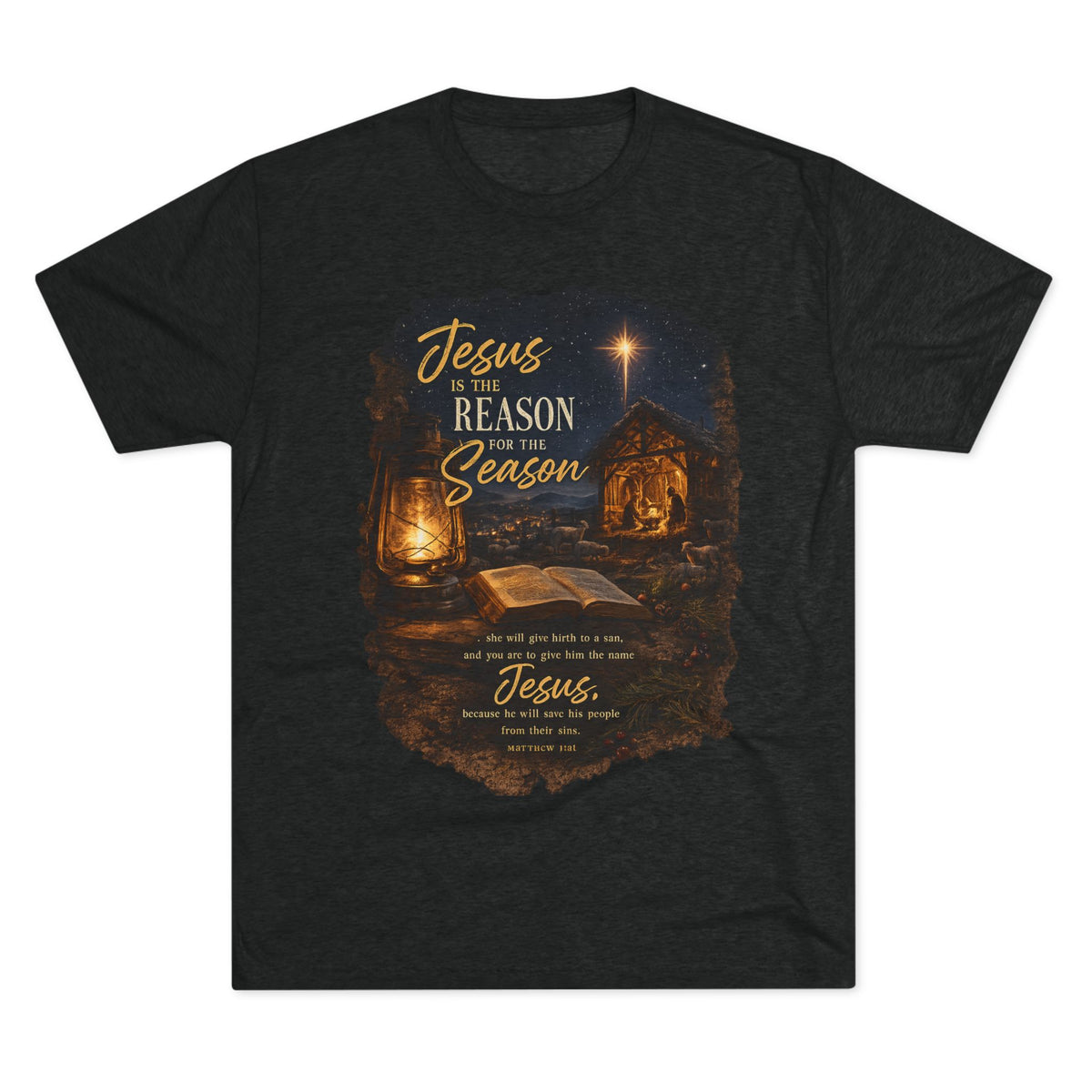 Jesus Is the Reason Season T-Shirt | Nativity Lantern Christmas Tee