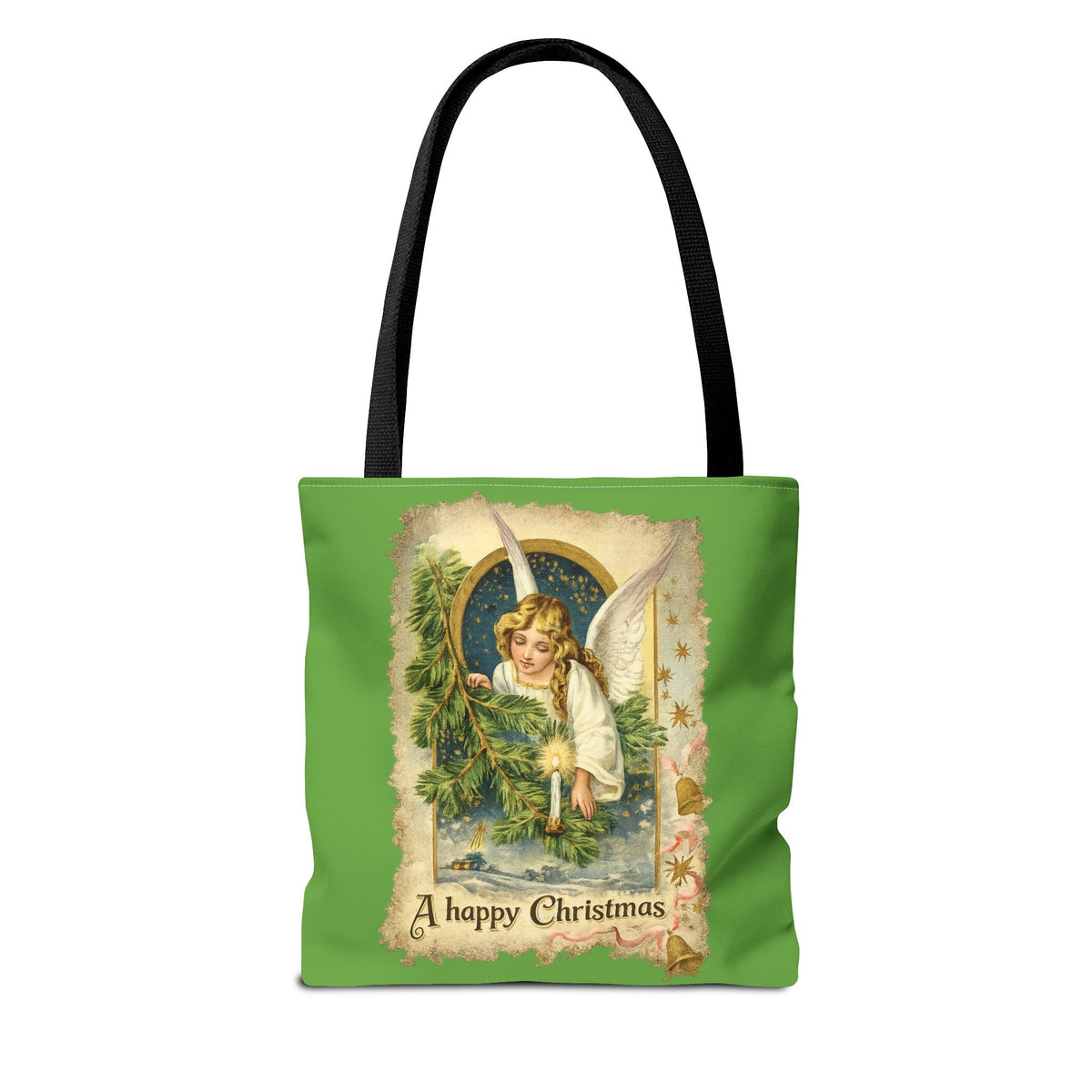 Vintage Angel Christmas Tote Bag — "A Happy Christmas" Holiday Shopper