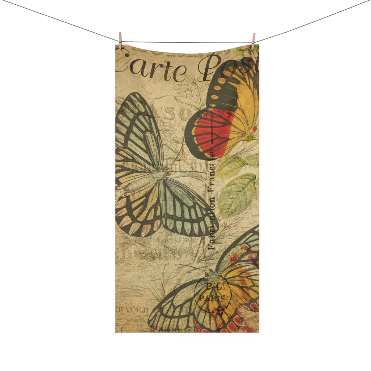 Vintage French Postcard Butterfly Mink-Cotton Towel