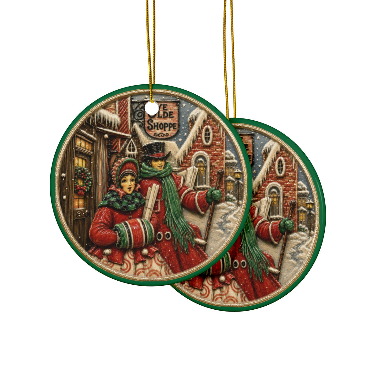 Vintage Victorian Carolers Christmas Card Art Ornaments, 2-Side Print, (1pc, 3pcs, 5pcs, 10pcs)