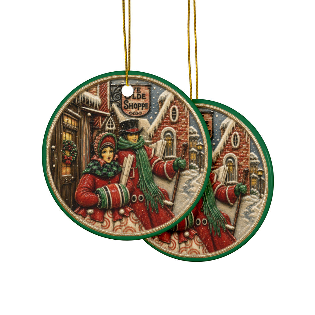 Vintage Victorian Carolers Christmas Card Art Ornaments, 2-Side Print, (1pc, 3pcs, 5pcs, 10pcs)