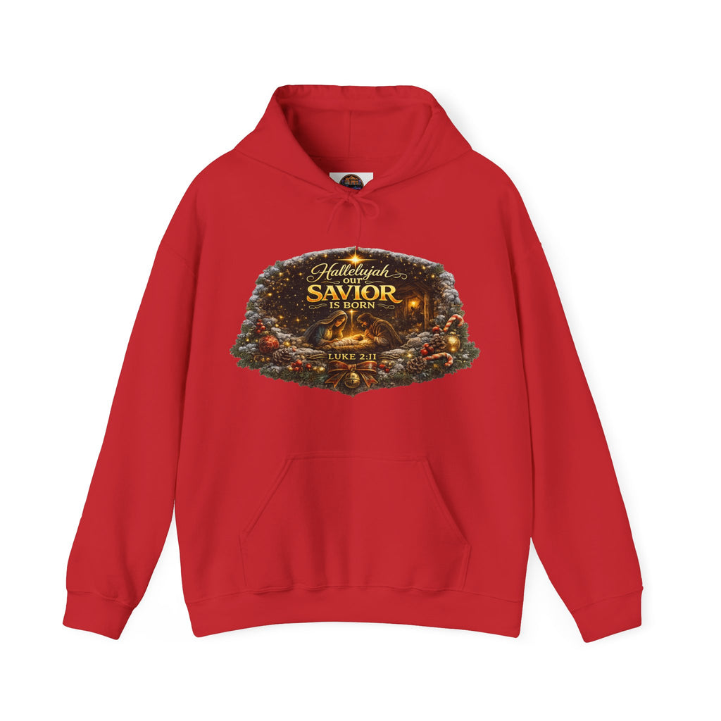 Hallelujah Savior of the World hoodie | Christmas nativity wreath design
