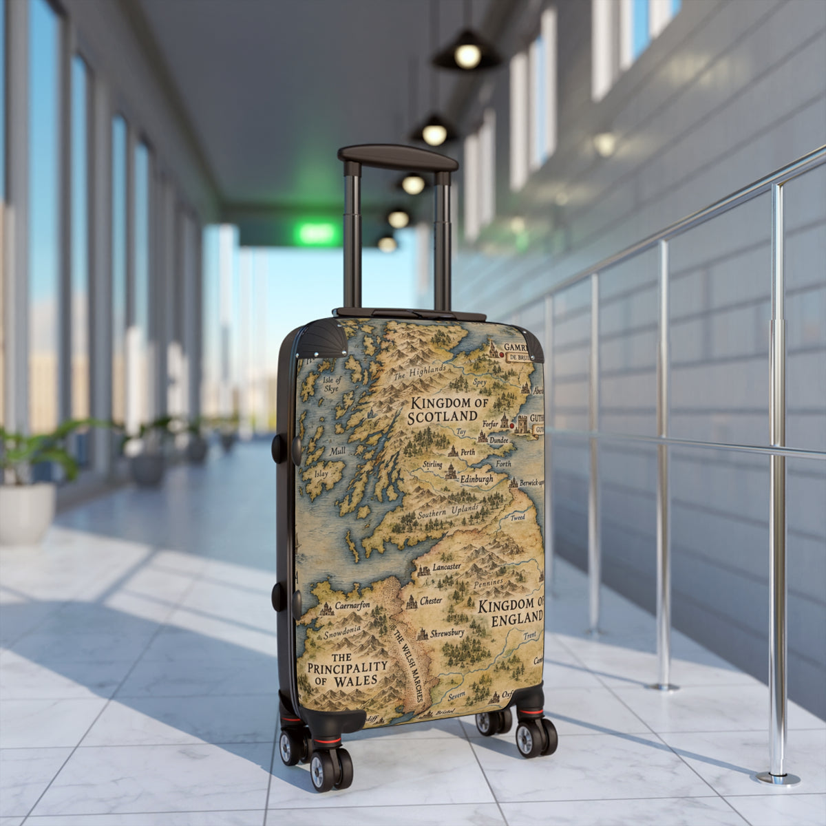 Vintage Map Suitcase – Kingdoms of Scotland & England Travel Luggage