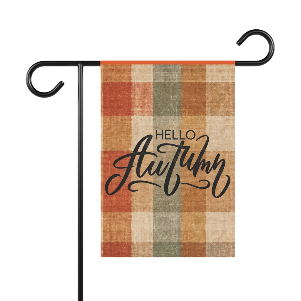 Hello Autumn Plaid Garden Flag – Fall Yard & House Banner