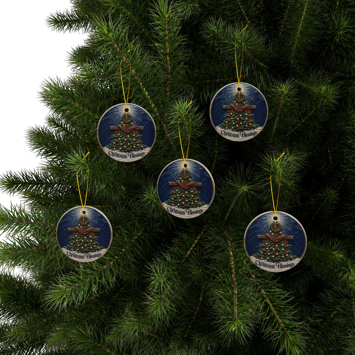 Christmas Blessings Cross with crown of thorns Christmas Ornaments, 2-Side Print, (1pc, 3pcs, 5pcs, 10pcs)