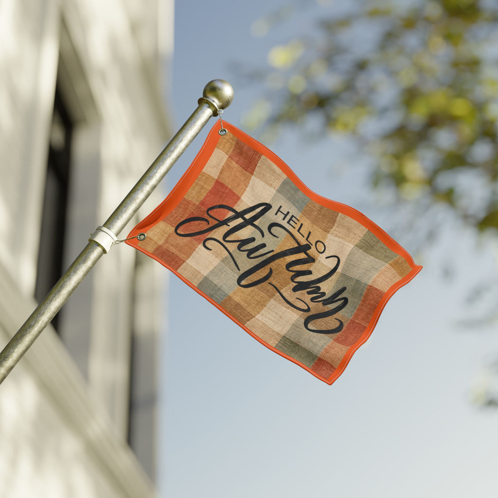 Hello Autumn Plaid Flag - Double-Sided Fall House Banner