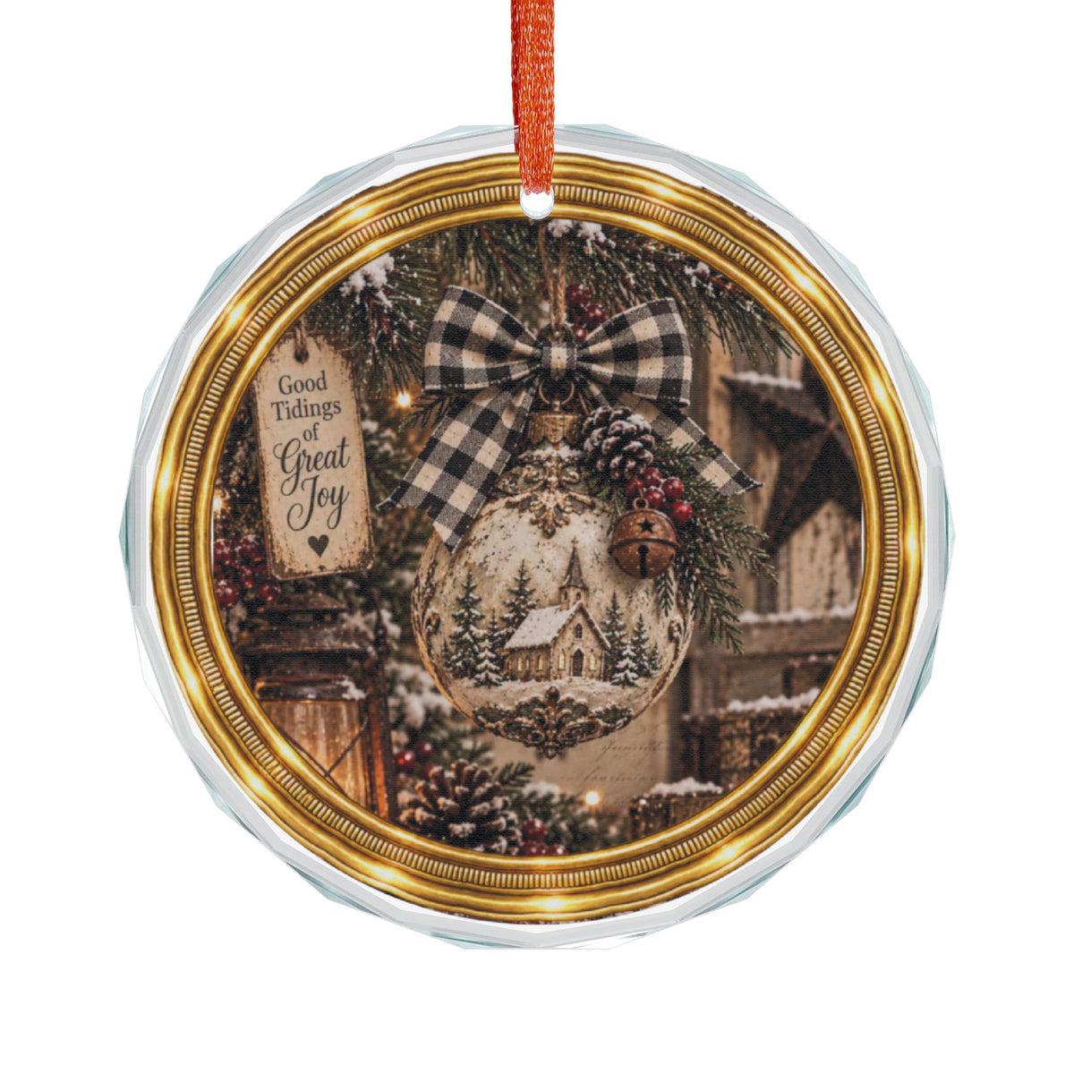 Glass Ornament | Rustic Country Church Christmas Decoration