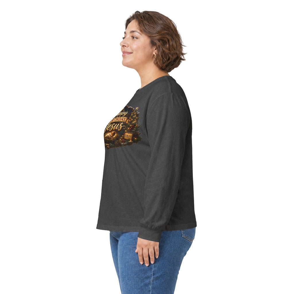 Happy Birthday Jesus Long Sleeve Tee | Nativity Christmas Religious Tee