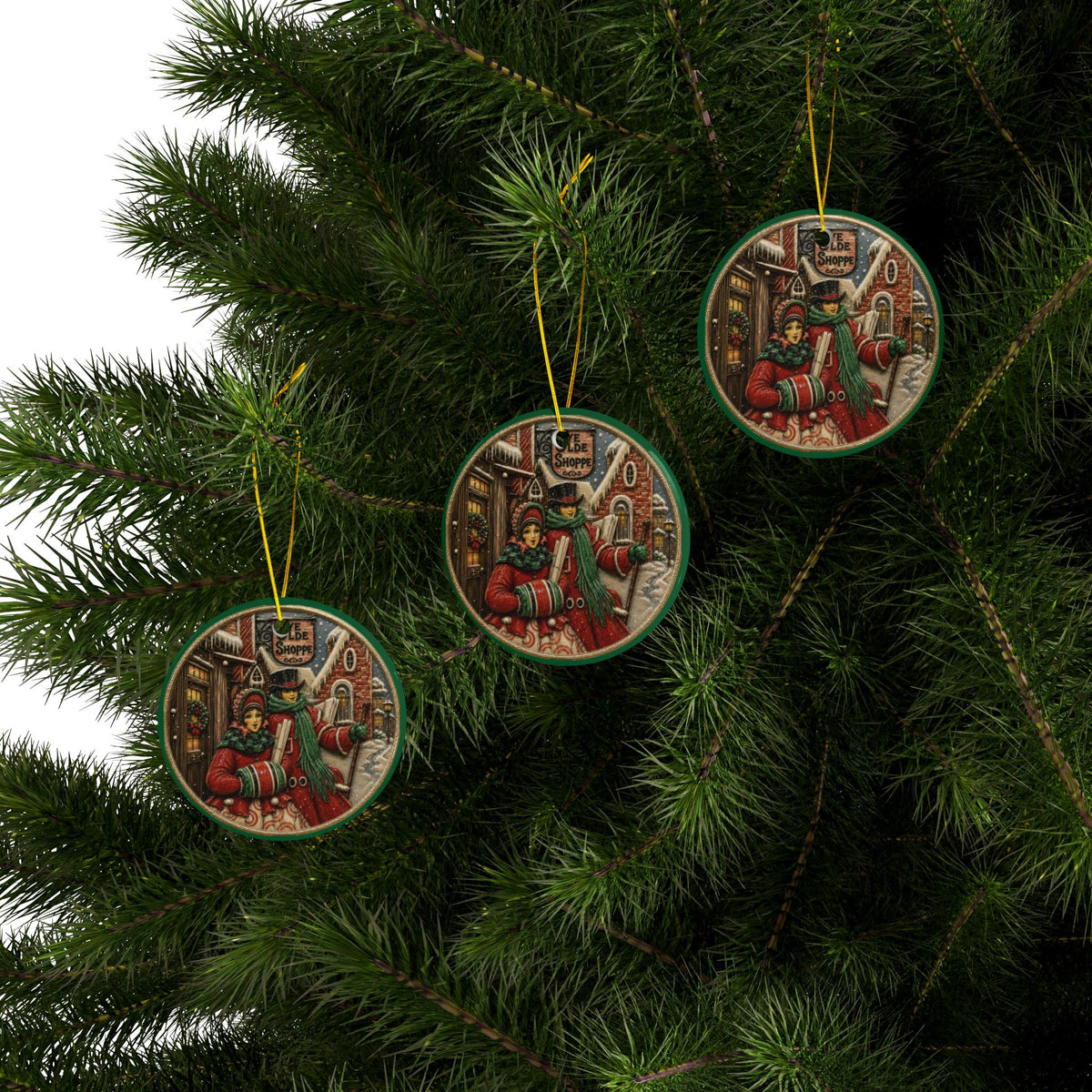 Vintage Carolers Ceramic Ornament | Round Holiday Ornament, Double-Sided