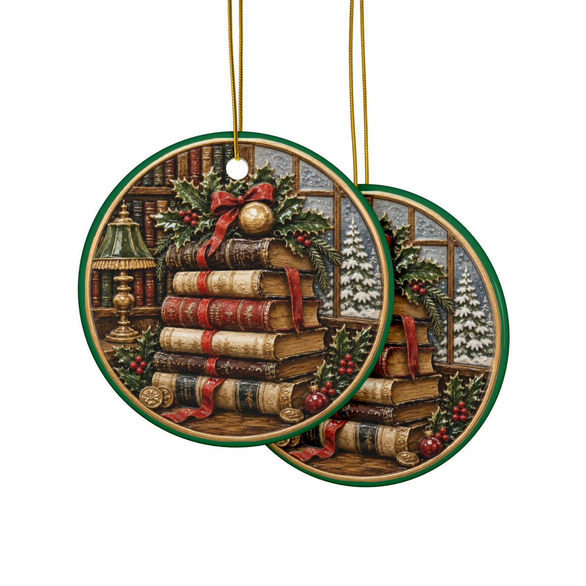 Vintage Christmas Book Stack Christmas Ornaments, 2-Side Print, (1pc, 3pcs, 5pcs, 10pcs)