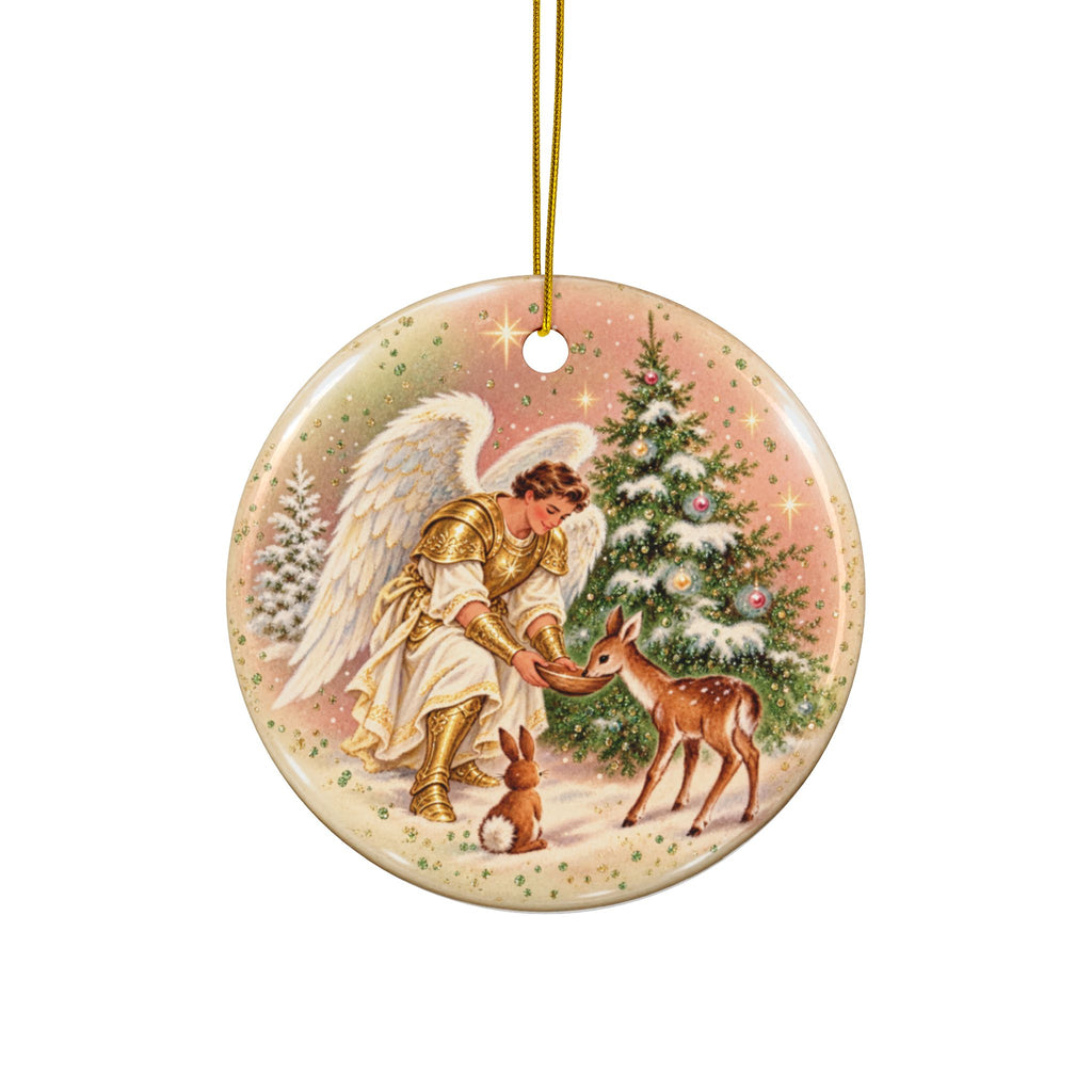 Angel with Deer and Rabbit Ceramic Ornament | Christmas Tree Decoration