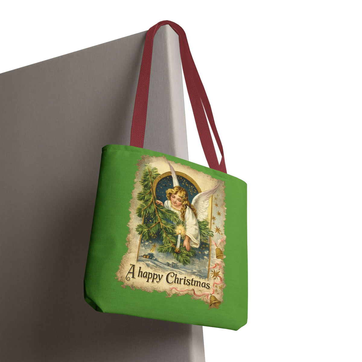 Vintage Angel Christmas Tote Bag — "A Happy Christmas" Holiday Shopper