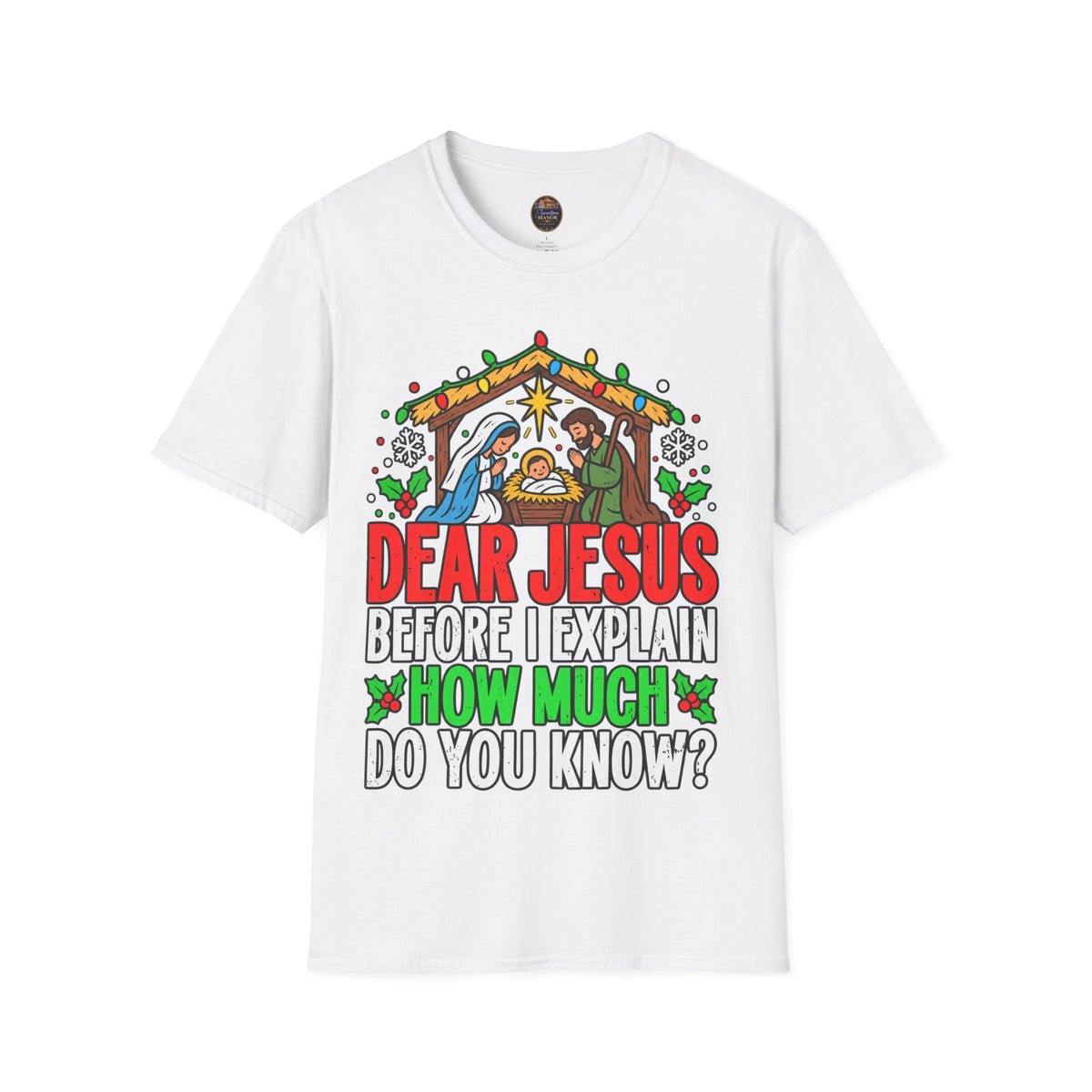Dear Jesus Nativity Illustration T-Shirt | Humorous Religious Christmas Tee