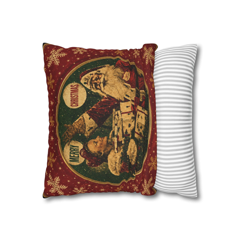 Vintage Merry Christmas Santa Pillowcase — Retro Holiday Throw Pillow Cover