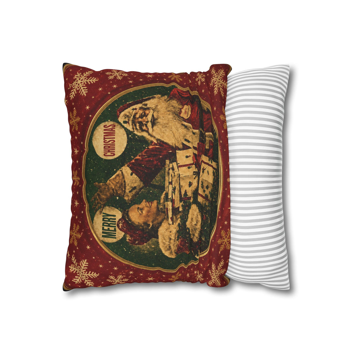 Vintage Merry Christmas Santa Pillowcase — Retro Holiday Throw Pillow Cover