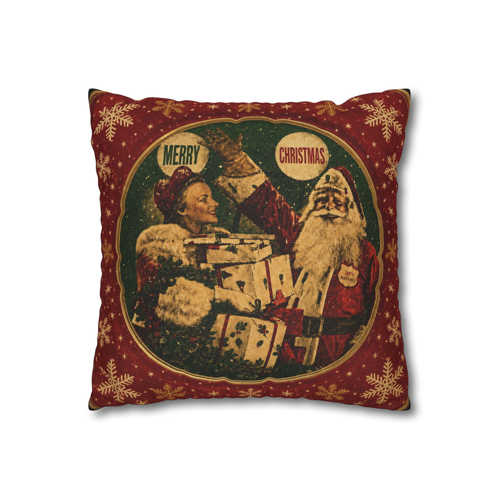 Vintage Merry Christmas Santa Pillowcase — Retro Holiday Throw Pillow Cover