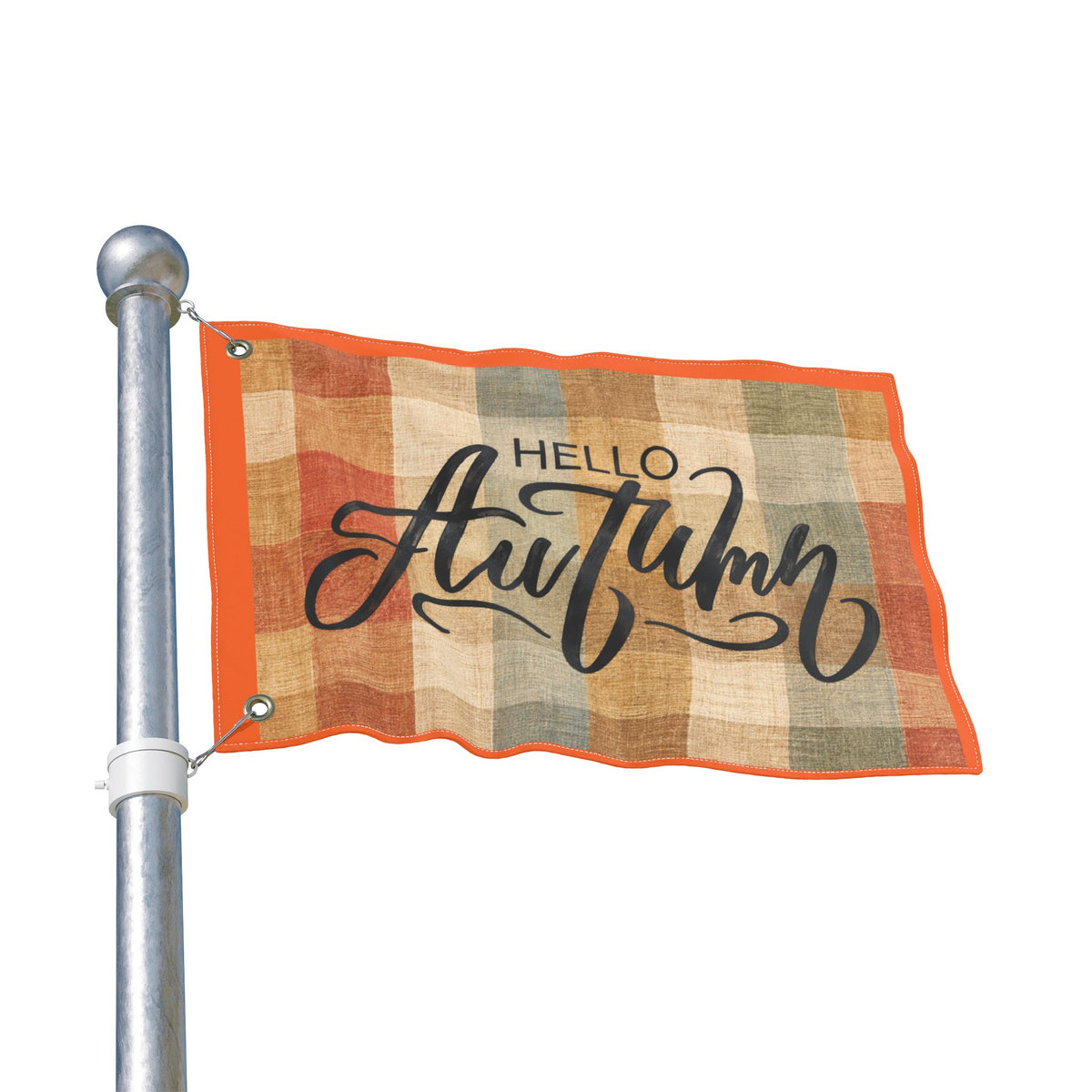 Hello Autumn Plaid Flag - Double-Sided Fall House Banner