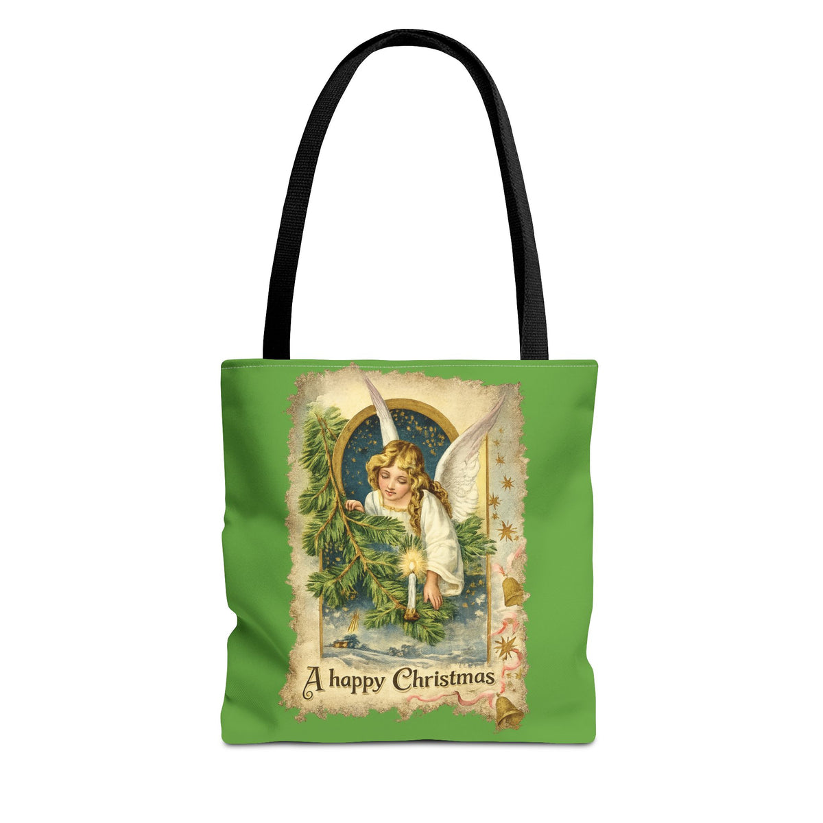 Vintage Angel Christmas Tote Bag — "A Happy Christmas" Holiday Shopper