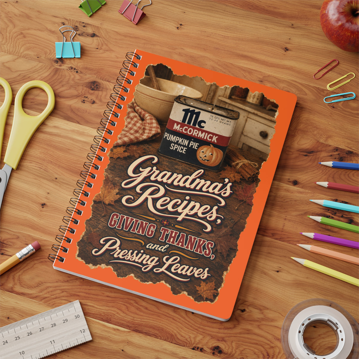 Vintage Autumn season Kitchen Recipes and more Wirobound Softcover Notebook, A5