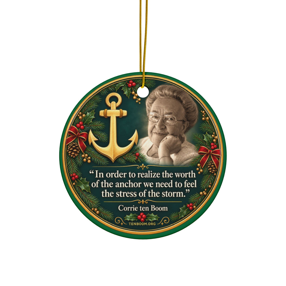 Anchor Quote Ceramic Ornament | Corrie Ten Boom inspirational Christmas ornament