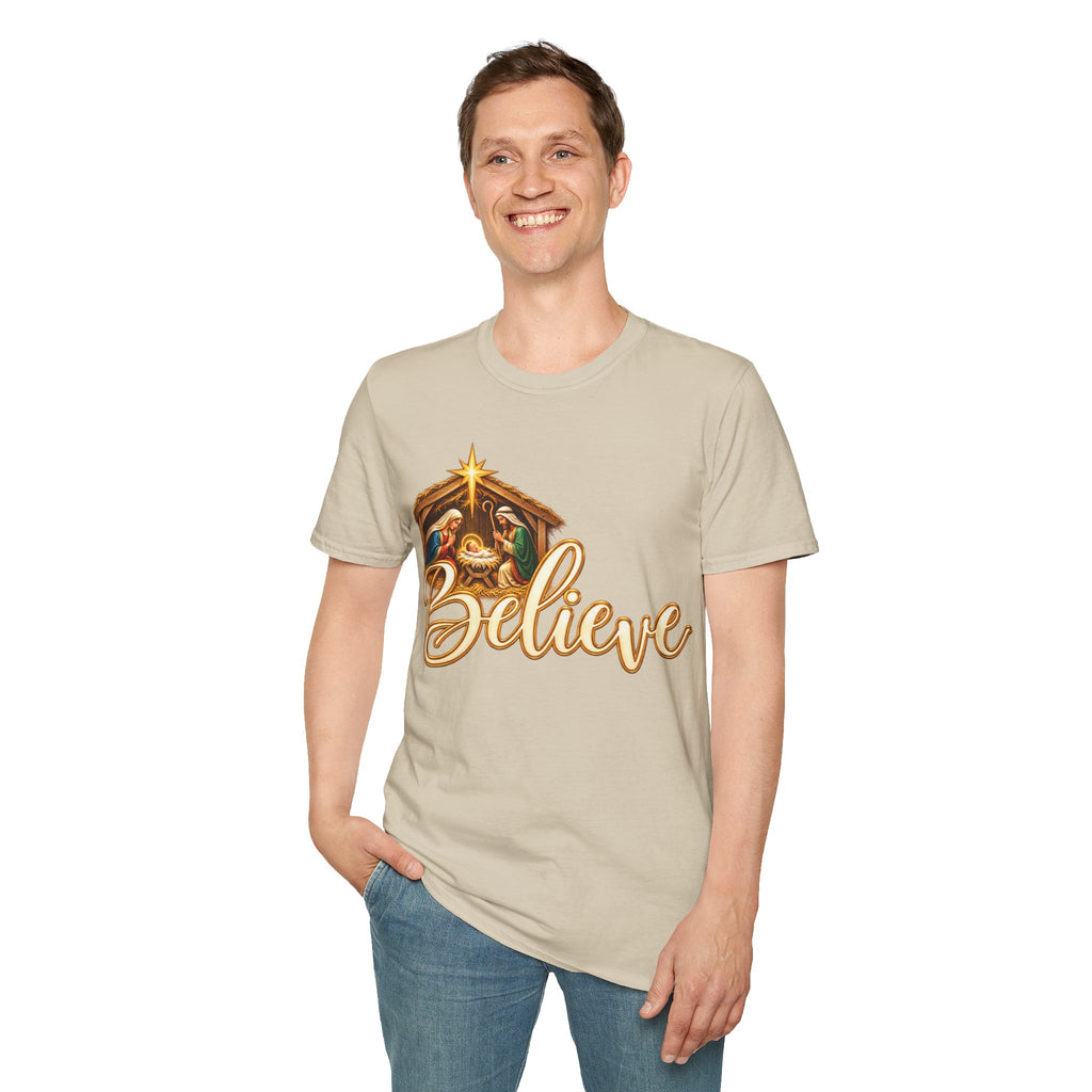 Nativity Manger Believe T-Shirt | Christmas Religious Holiday Tee