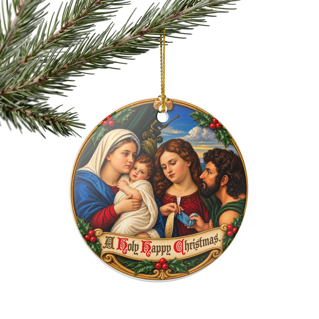 Holy Happy Christmas Nativity Ceramic Decoration Ornament, (1pc)