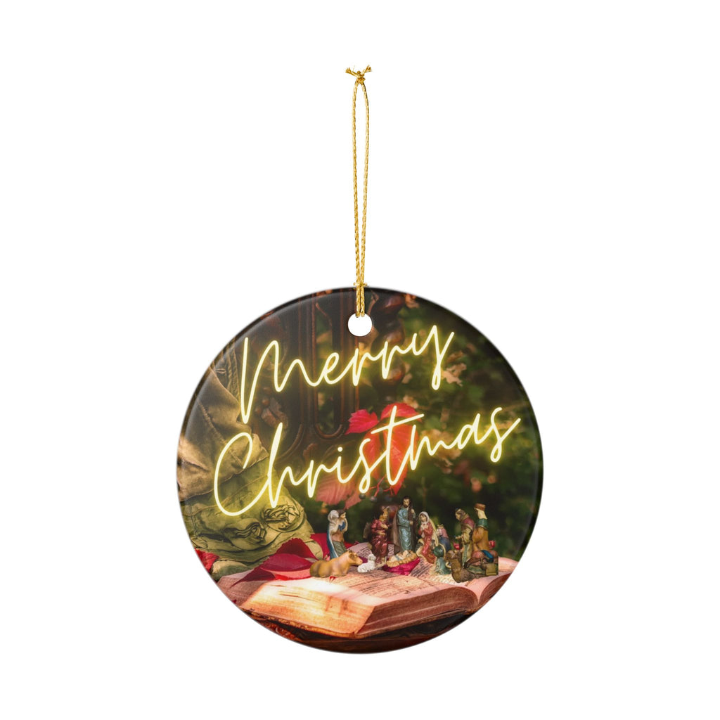 Merry Christmas Nativity Ceramic Decoration Ornament, (1pc)