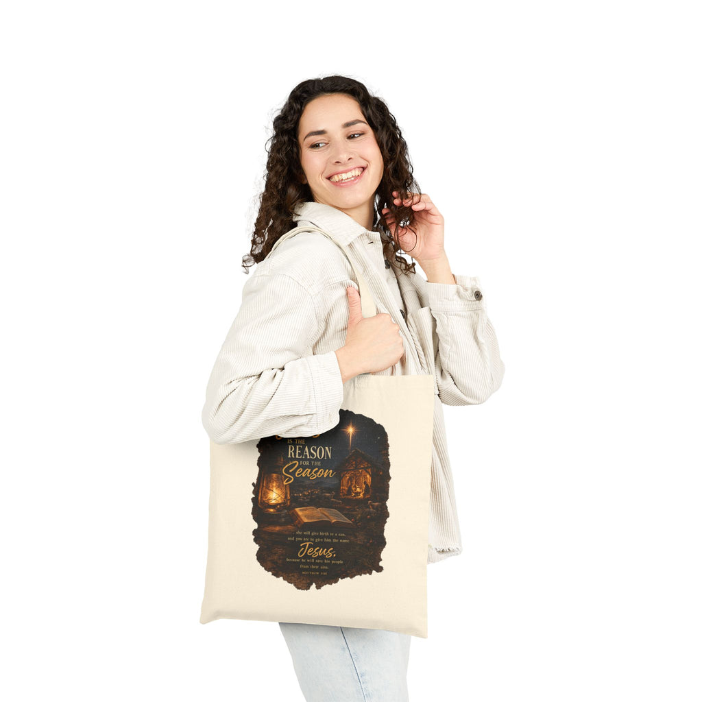 Tote Bag — "Jesus: Reason for the Season" Christmas Nativity Canvas Tote