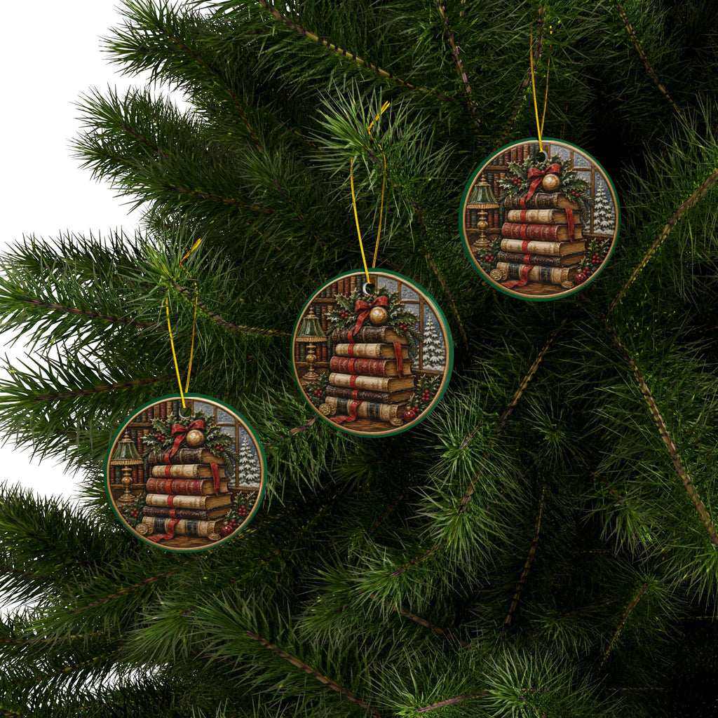 Vintage Christmas Book Stack Christmas Ornaments, 2-Side Print, (1pc, 3pcs, 5pcs, 10pcs)