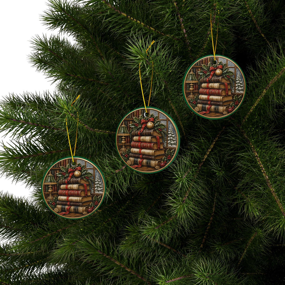 Vintage Christmas Book Stack Christmas Ornaments, 2-Side Print, (1pc, 3pcs, 5pcs, 10pcs)