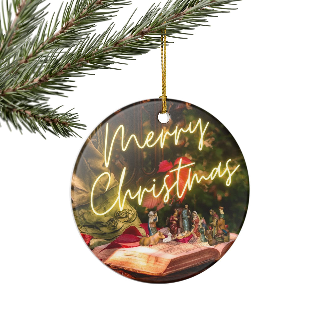 Merry Christmas Nativity Ceramic Decoration Ornament, (1pc)