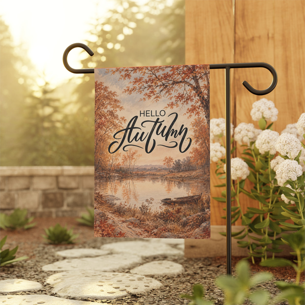 Hello Autumn Garden Flag - Fall Welcome House Banner