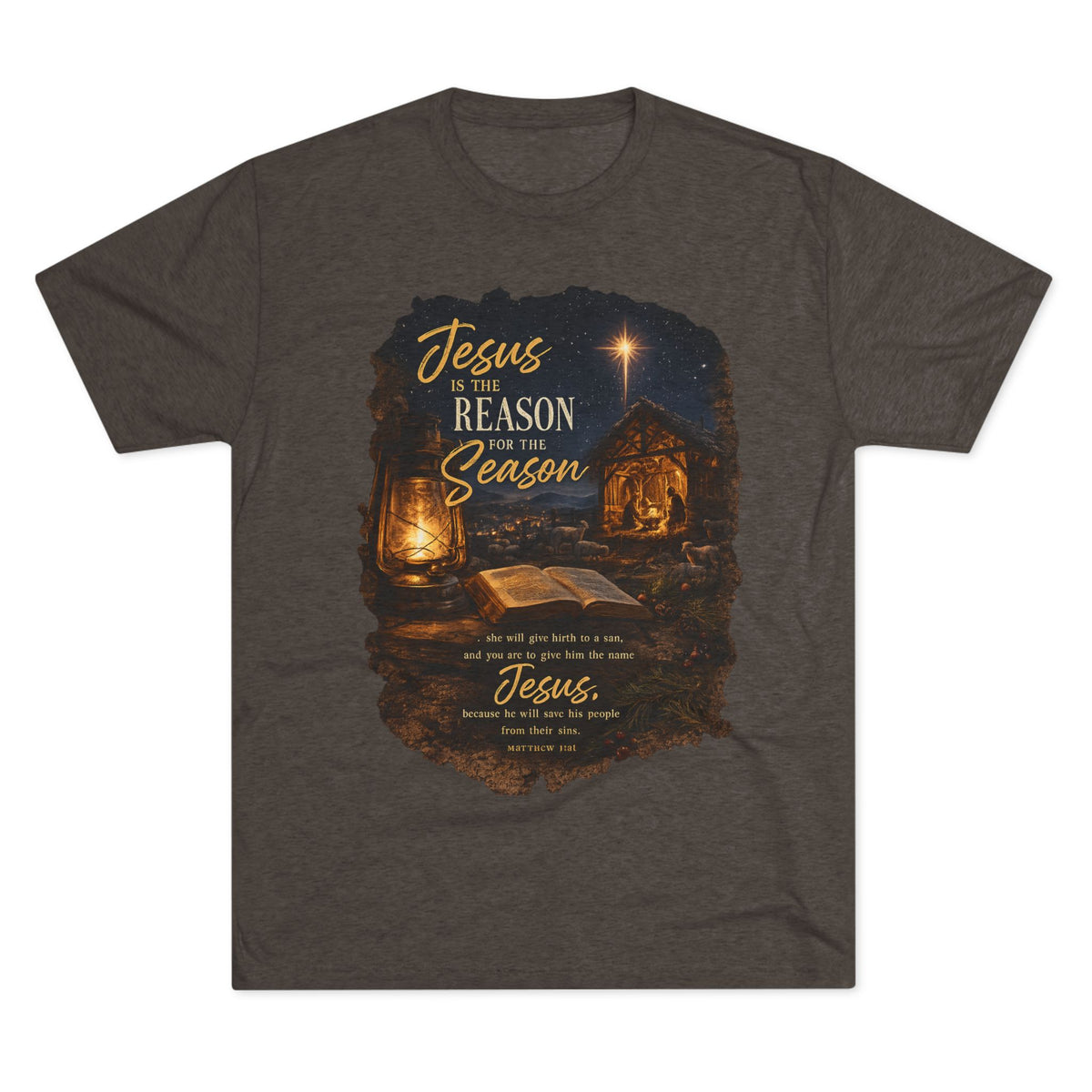 Jesus Is the Reason Season T-Shirt | Nativity Lantern Christmas Tee