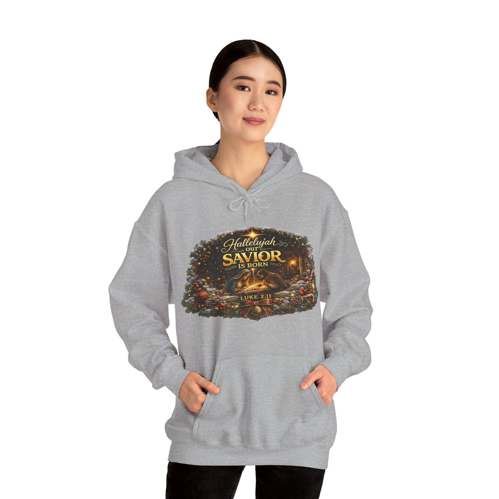 Hallelujah Savior of the World hoodie | Christmas nativity wreath design