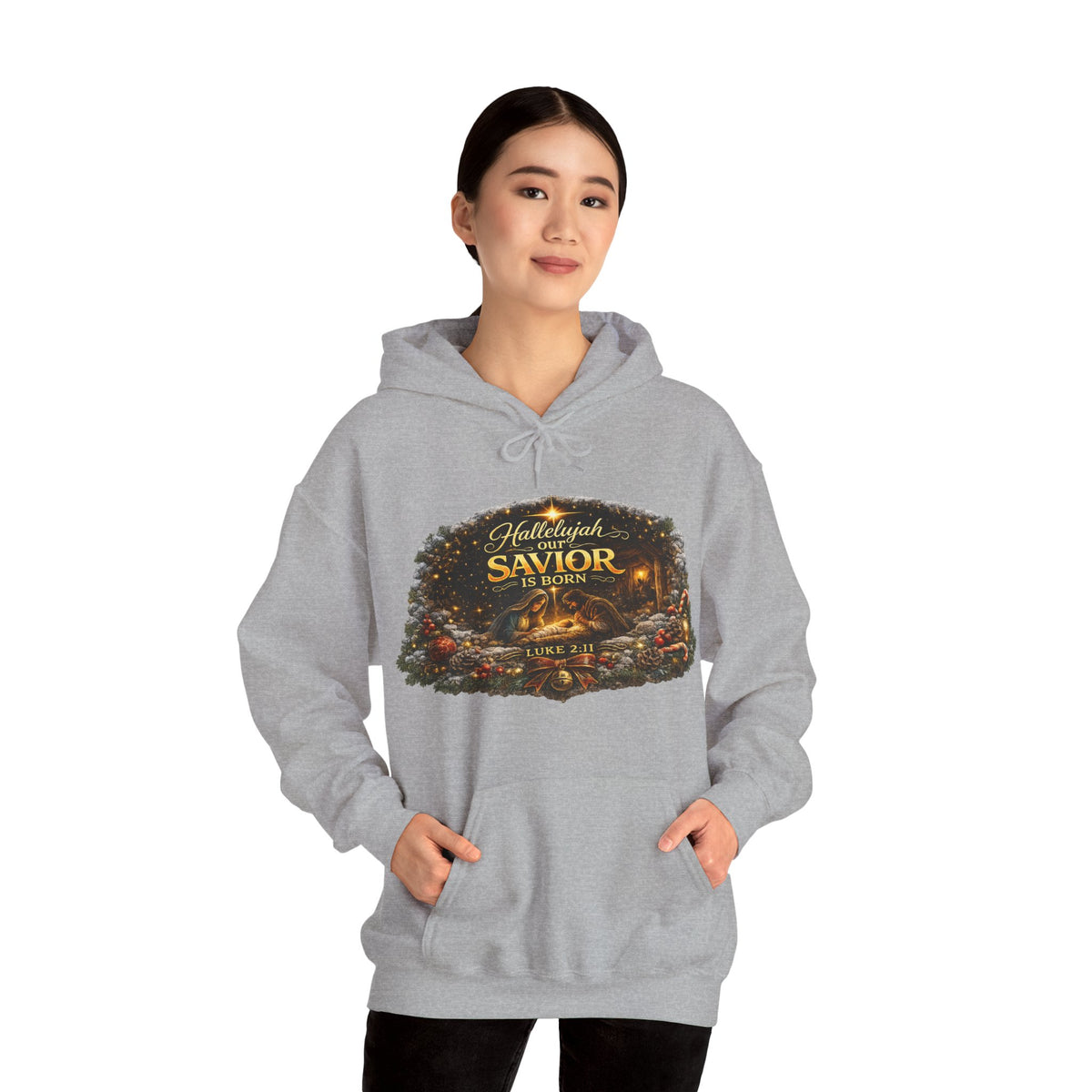 Hallelujah Savior of the World hoodie | Christmas nativity wreath design