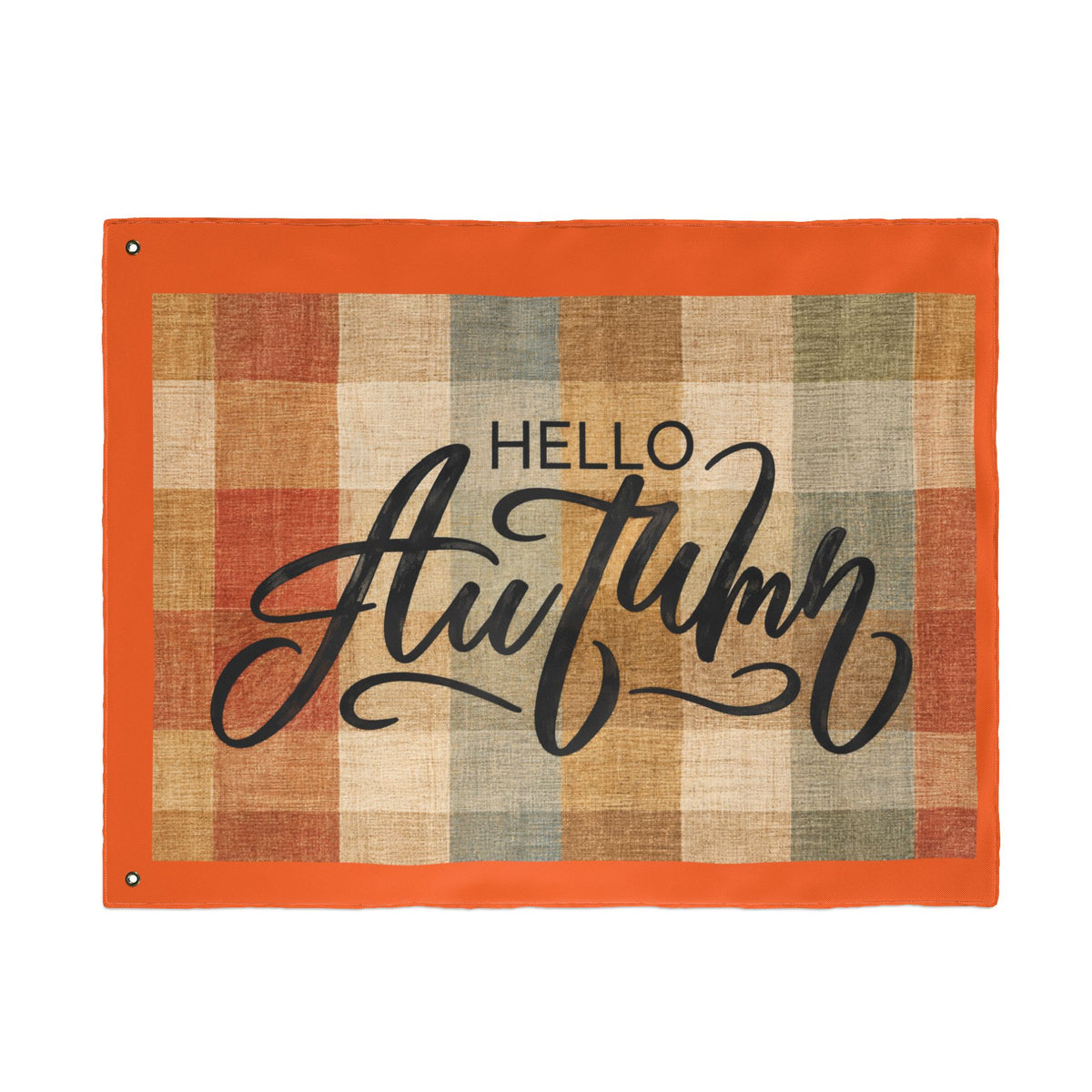 Hello Autumn Plaid Flag - Double-Sided Fall House Banner