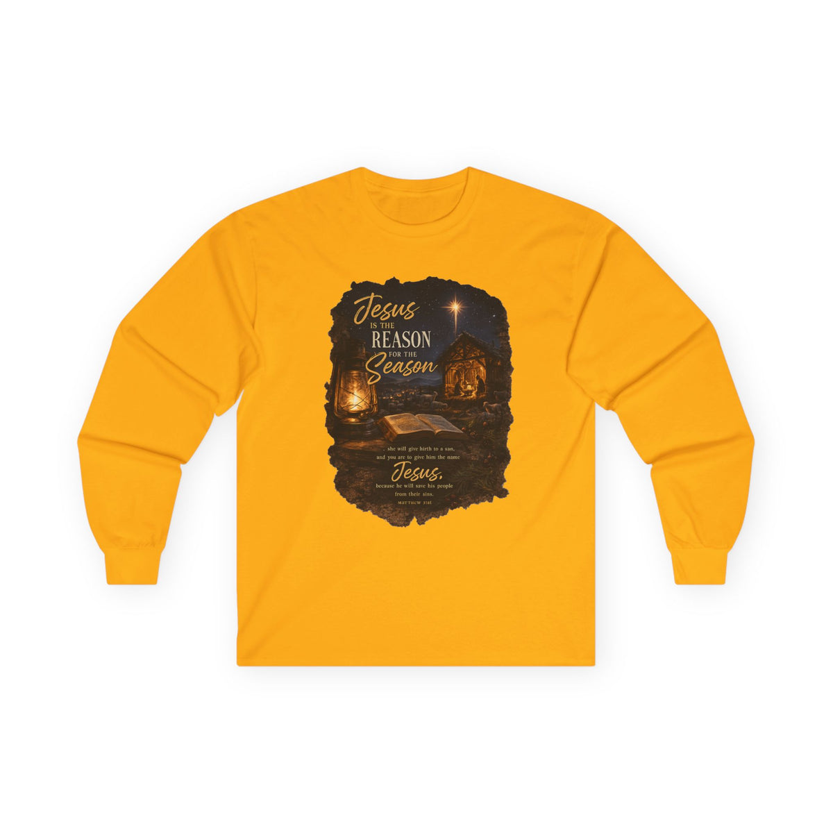 Jesus Reason Season nativity scene Long Sleeve Tee | Christian faith scripture design
