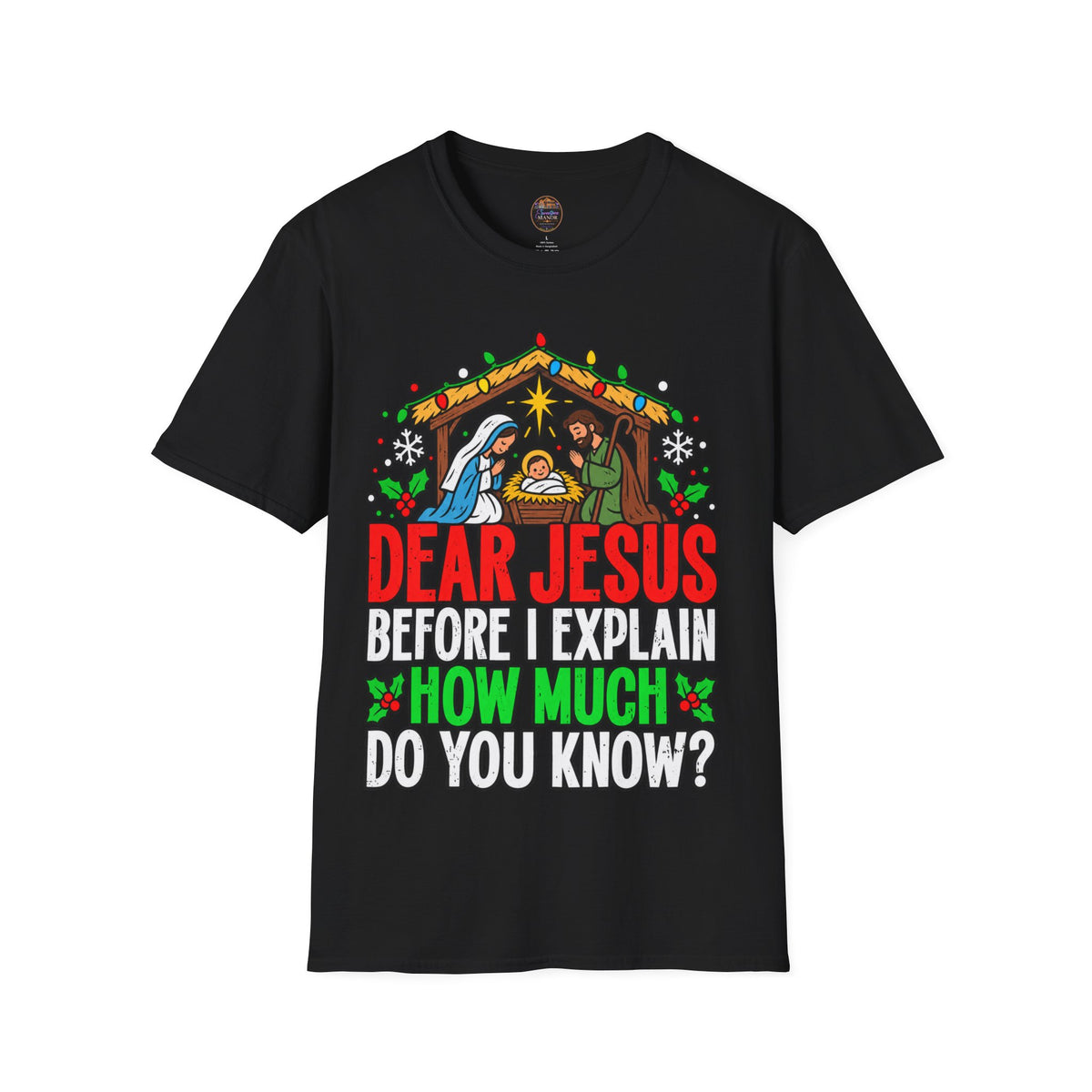 Dear Jesus Nativity Illustration T-Shirt | Humorous Religious Christmas Tee
