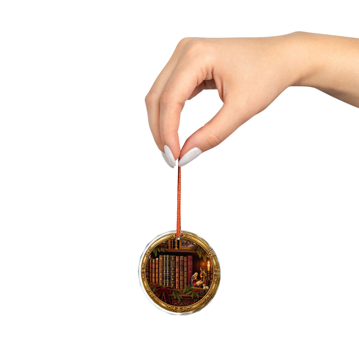 Glass Ornament — Vintage Library Nativity Christmas Decoration