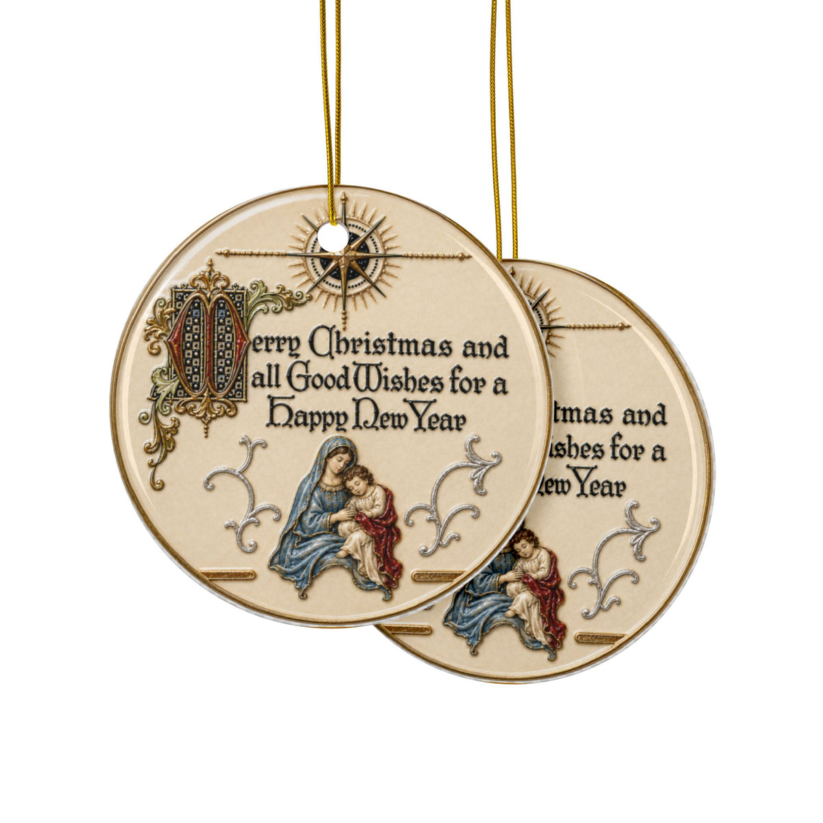 Jesus and Mary Nativity Ceramic Christmas Ornaments, 2-Side Print, (1pc, 3pcs, 5pcs, 10pcs)