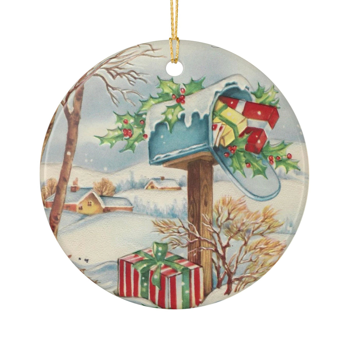 Vintage 1930s Christmas Mailboxes Ceramic Decoration Ornament, (1pc)