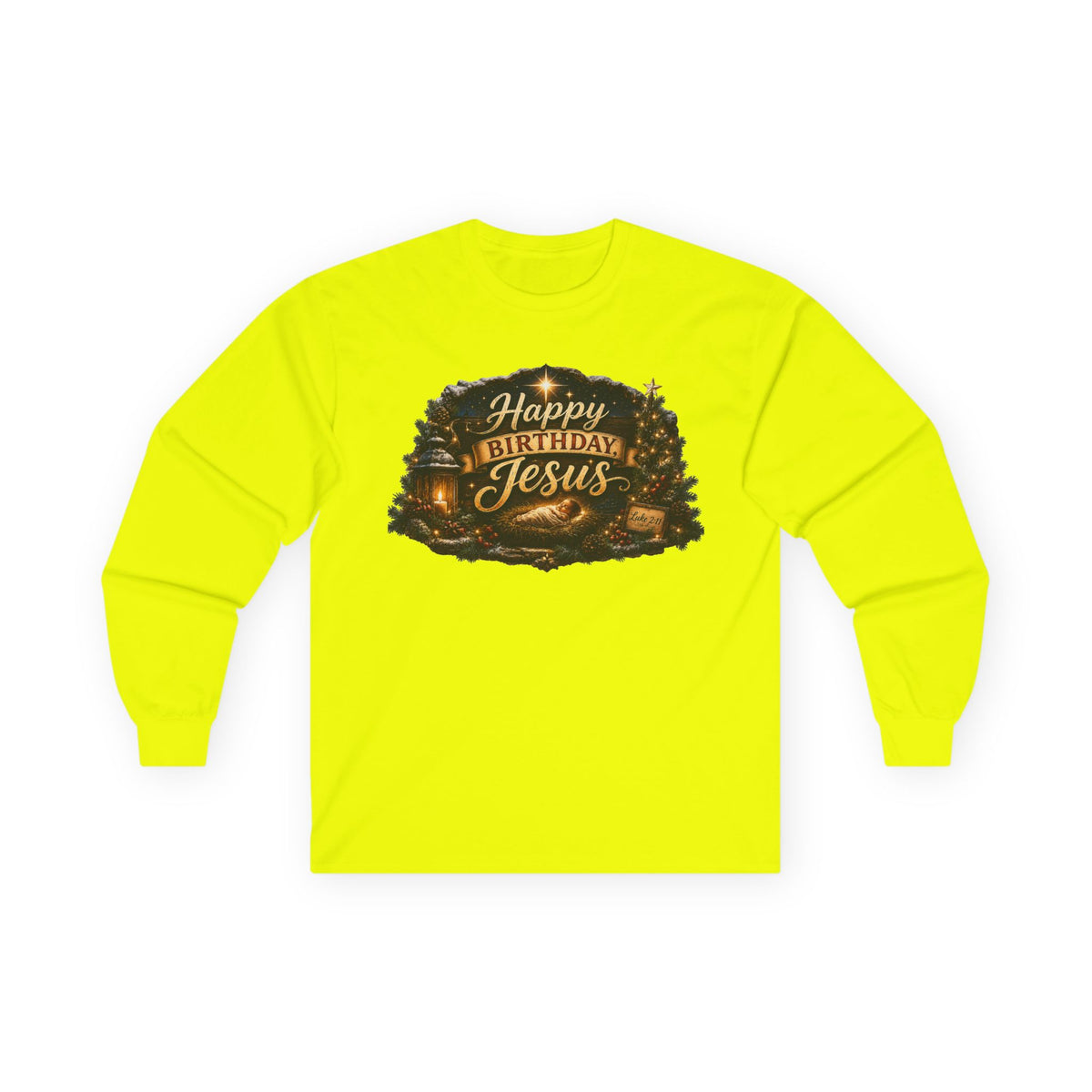 Happy Birthday Jesus Long Sleeve Tee | Nativity Christmas Religious Tee